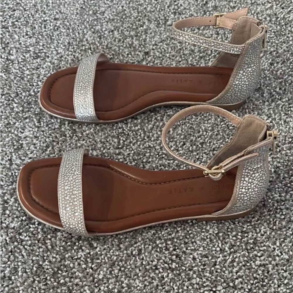 Sparkle Ankle-Strap Flat Sandals in Silver